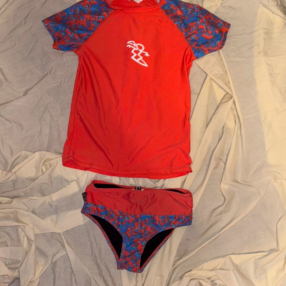 bathing suit bottoms with matching rash guard